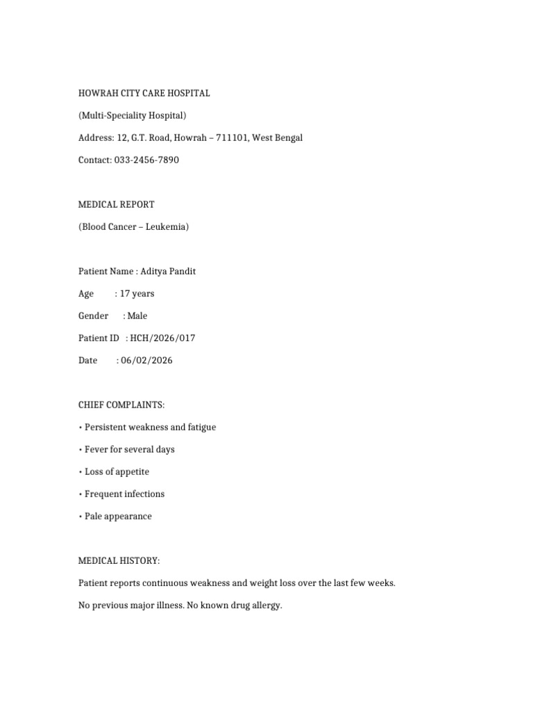Blood Cancer Medical Report Aditya Pandit | PDF