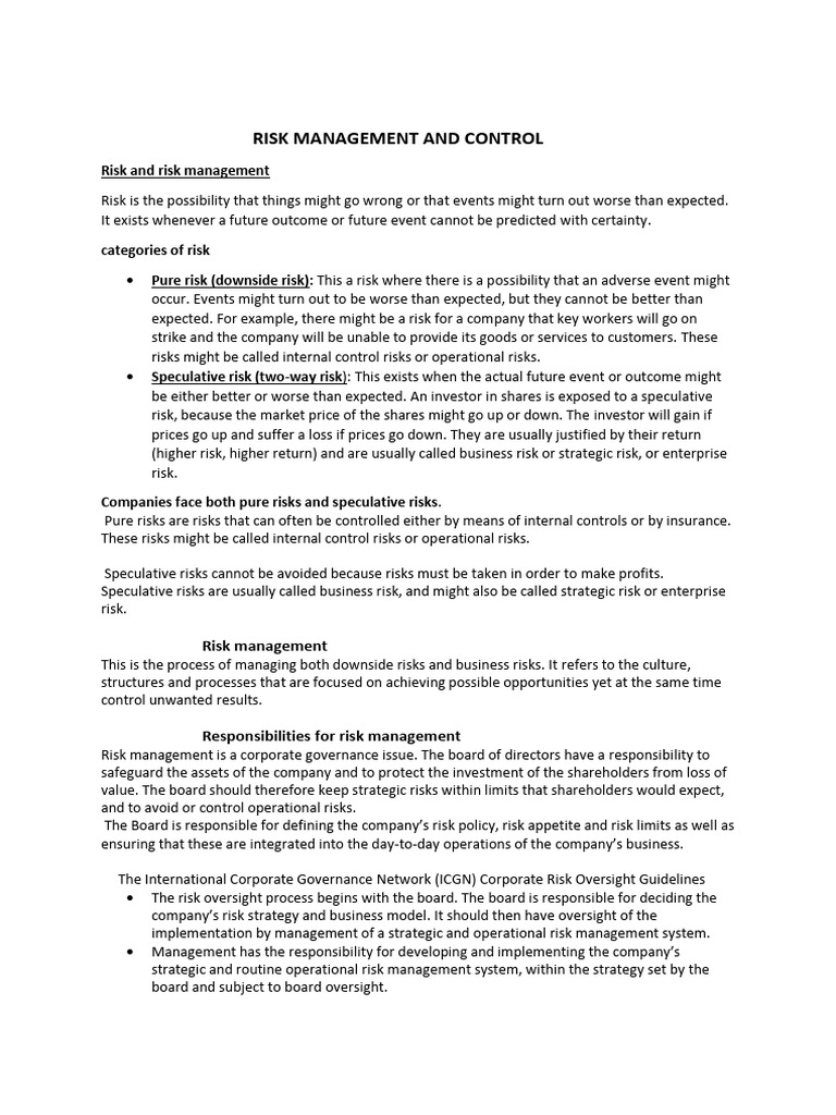 Risk Management and Control | PDF | Risk Management | Derivative (Finance)