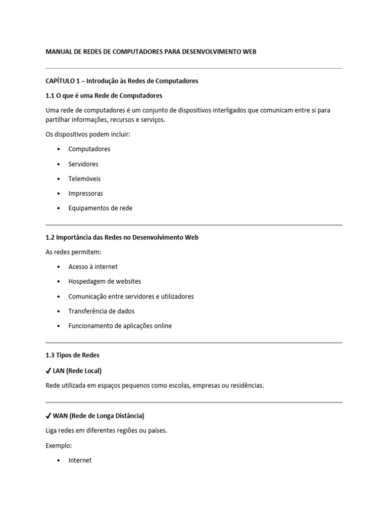 Manual de Redes de Computadores para Desenvolvimento Web | PDF | Rede ...
