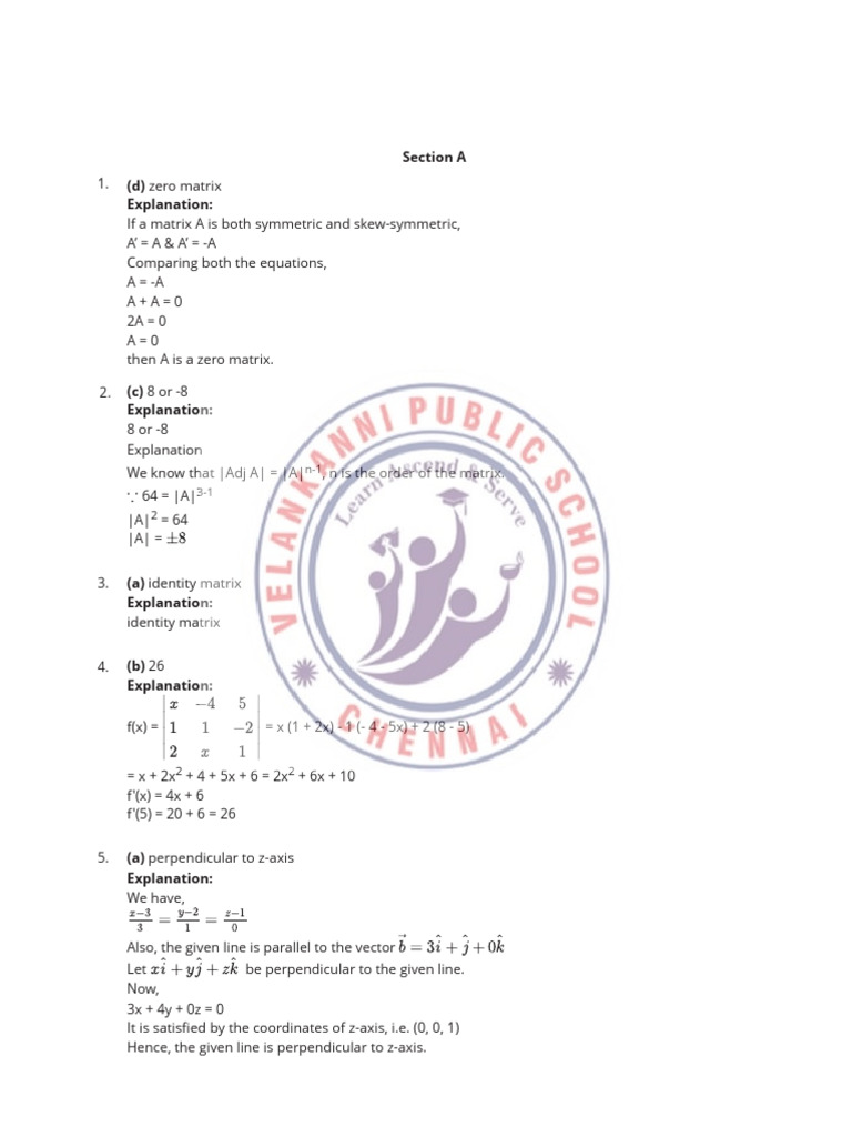 Xii Rev 5 Math 24.01.26 Set 5 Key | PDF | Cartesian Coordinate System ...