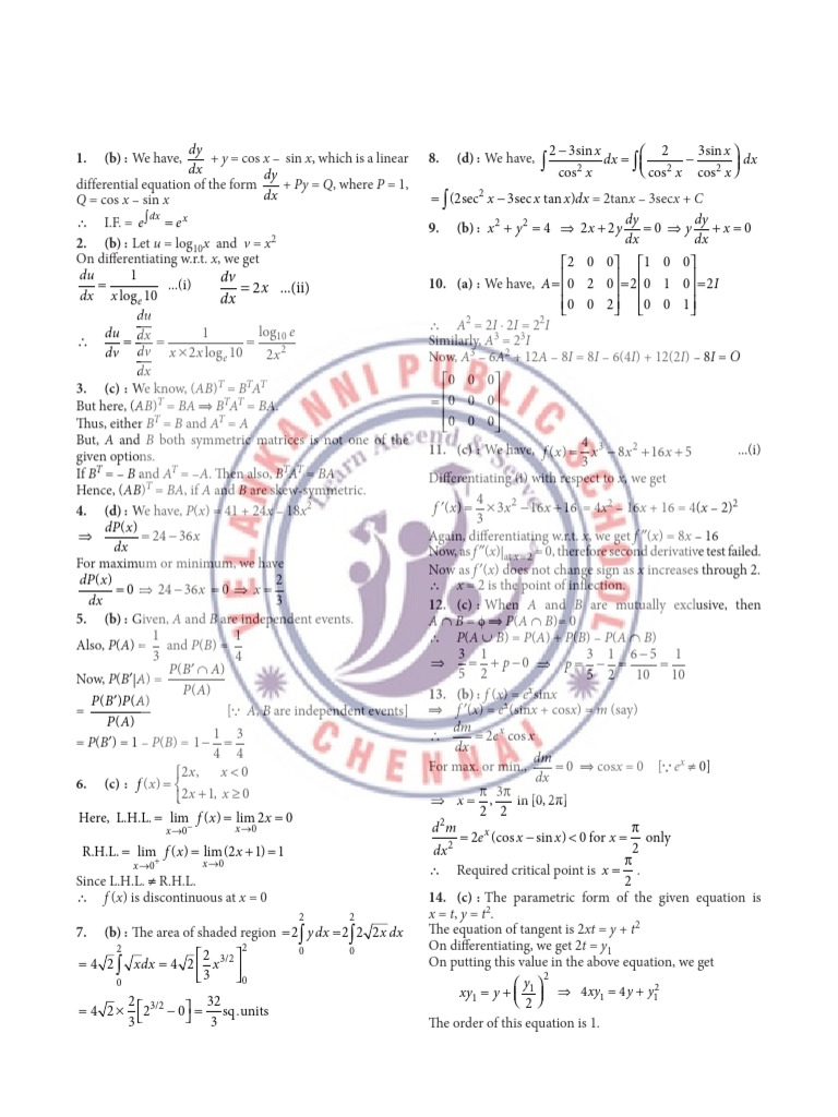Xii Rev 5 Math 24.01.26 Set 7 Key | PDF | Functions And Mappings ...