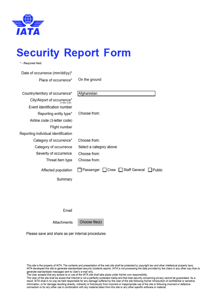 Iata Security Report Form | PDF