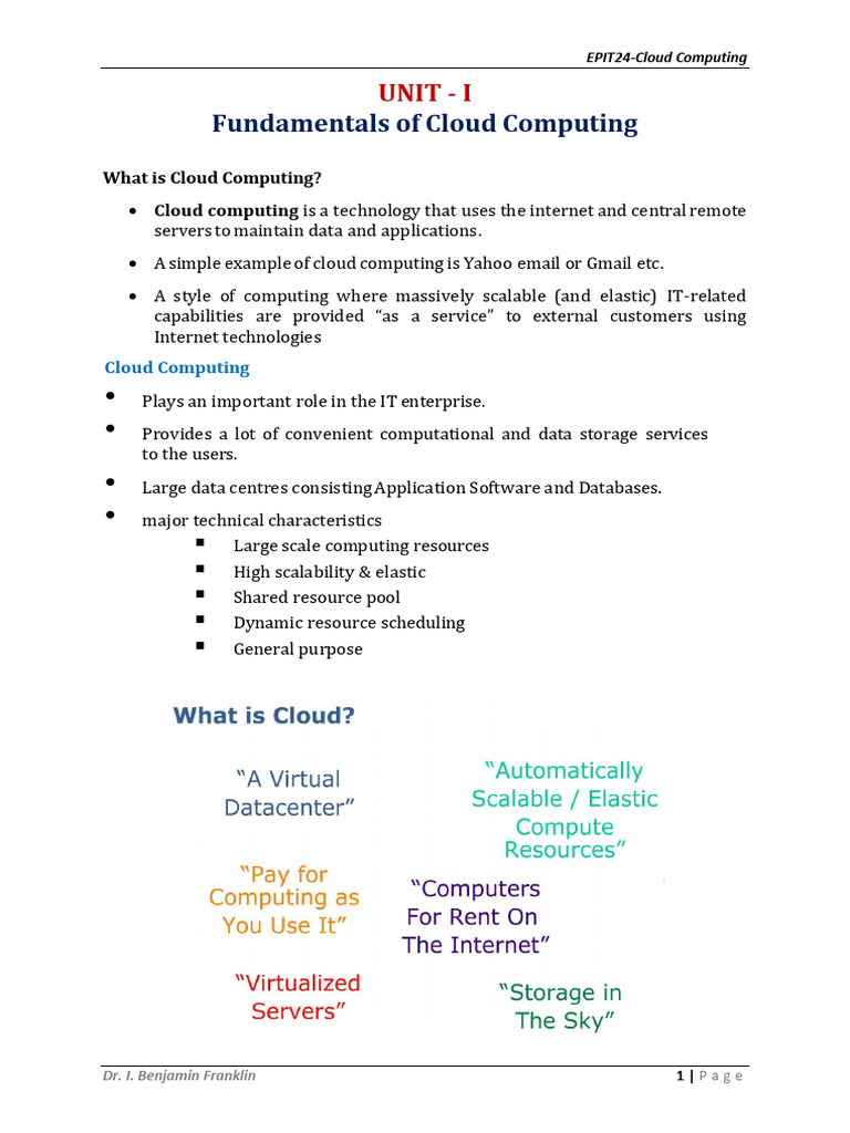 EMIT24A-Cloud Computing - UNIT - I | PDF | Cloud Computing | Software ...