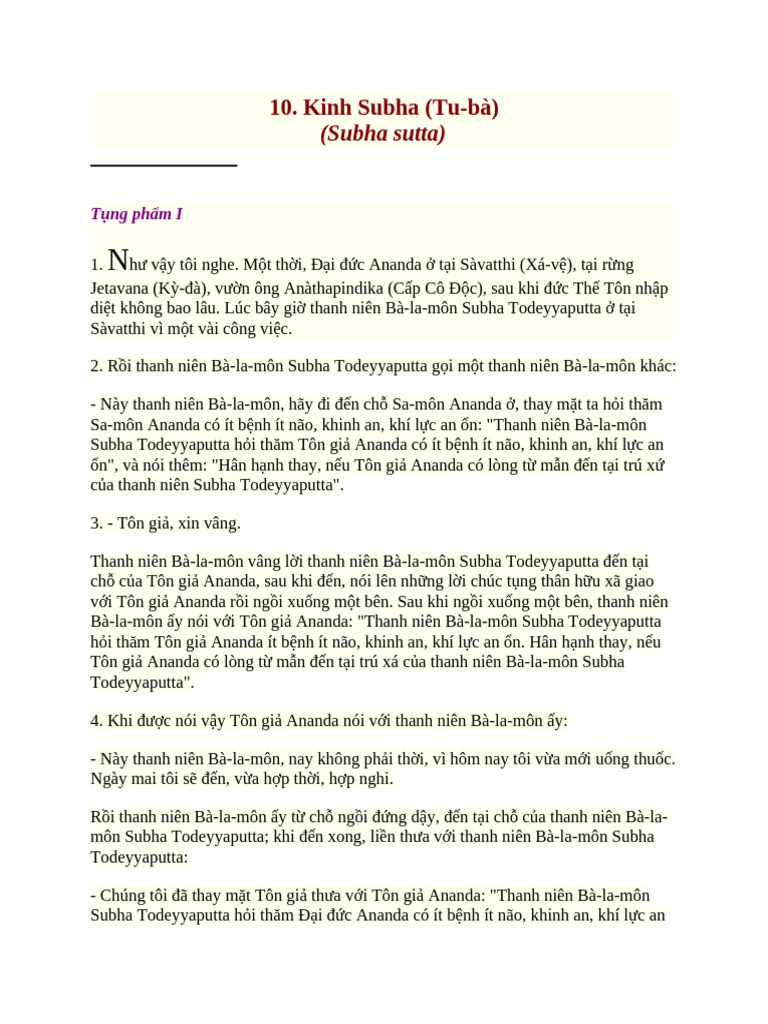 Kinh Subha (Tu-Bà) | PDF
