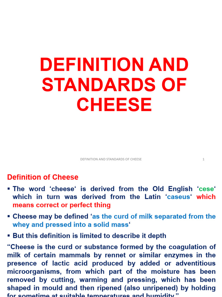 Definition and Standards of Cheese | PDF | Cheese | Dairy