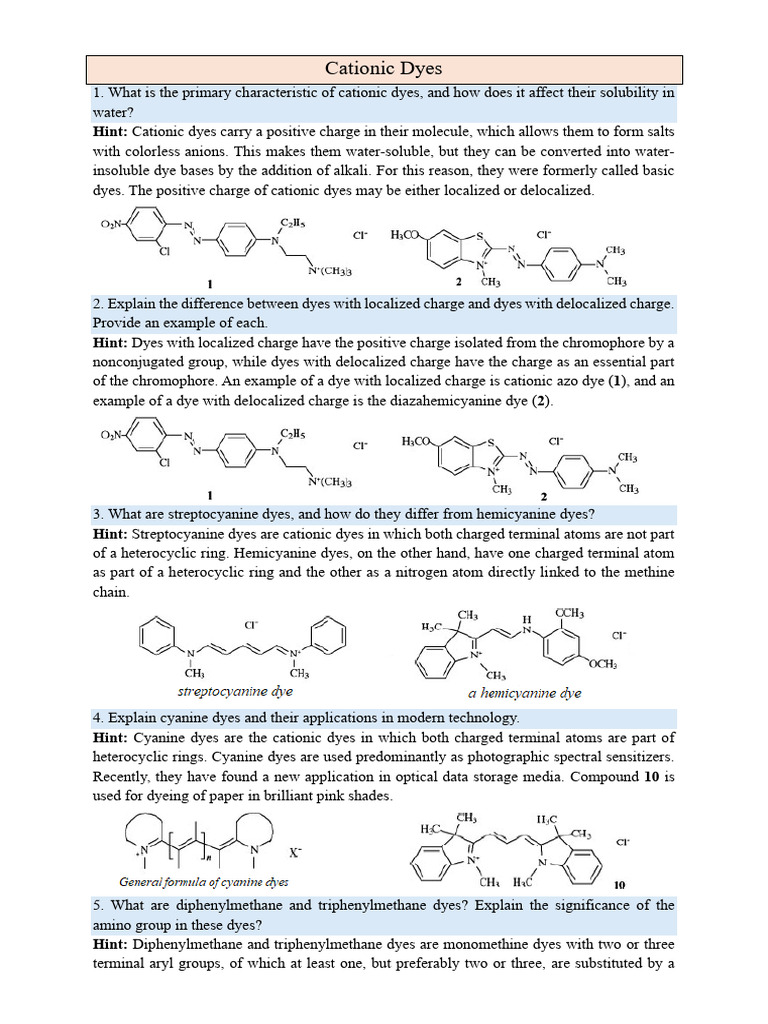 Cationic Dyes St Revised | PDF | Dye | Ion
