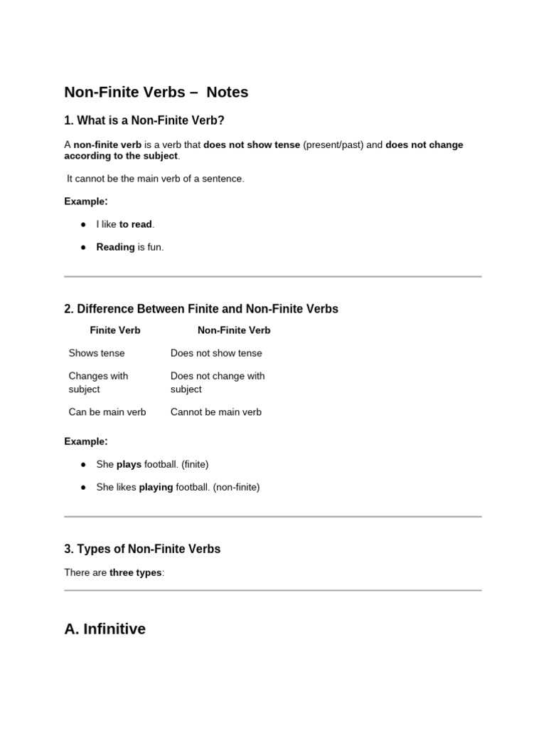 Non-Finite Verbs - Notes | PDF