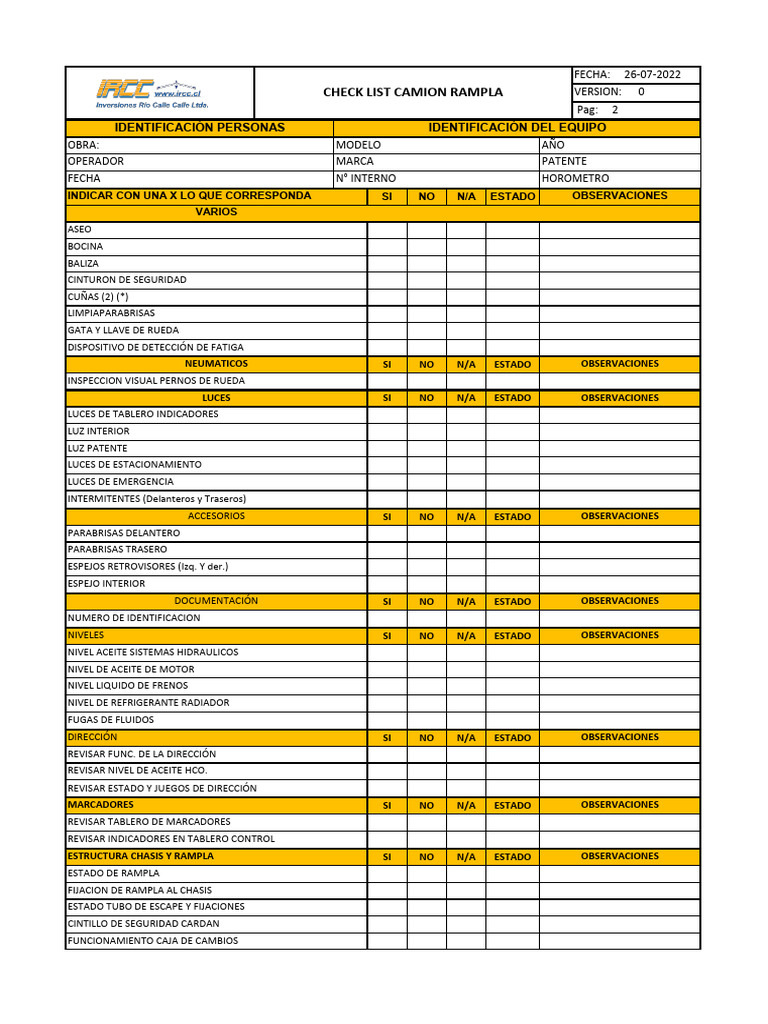 Checklist Camion Rampla v0 | PDF | Camión | Tecnologías automotrices