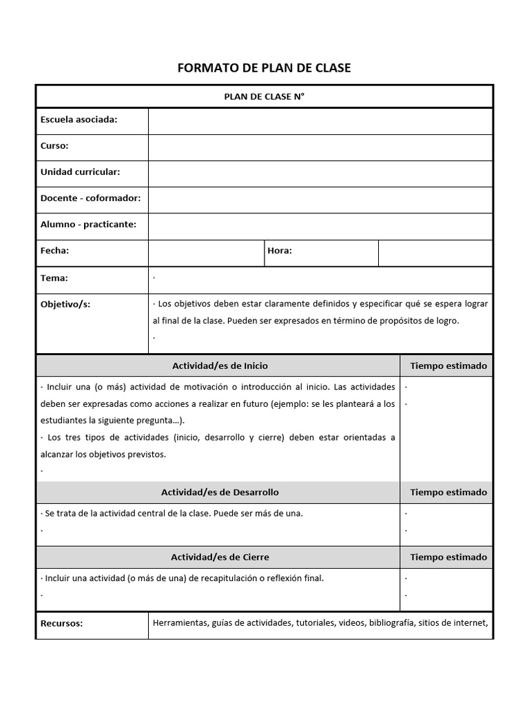 Formato Plan de Clase | PDF | Cognición | Aprendizaje
