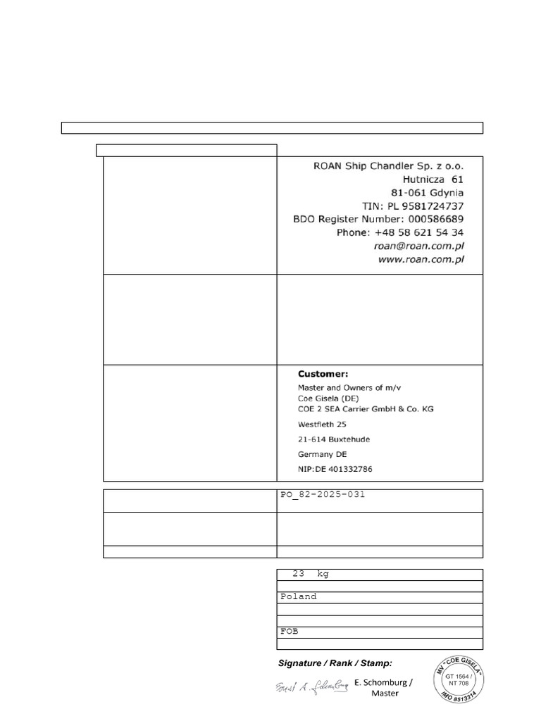 Customs Invoice 82 2025 031 | PDF