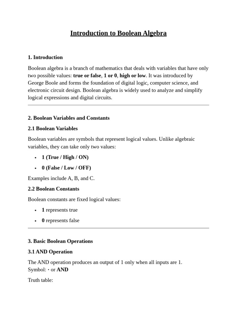 Introduction To Boolean Algebra | PDF | Boolean Algebra | Teaching ...