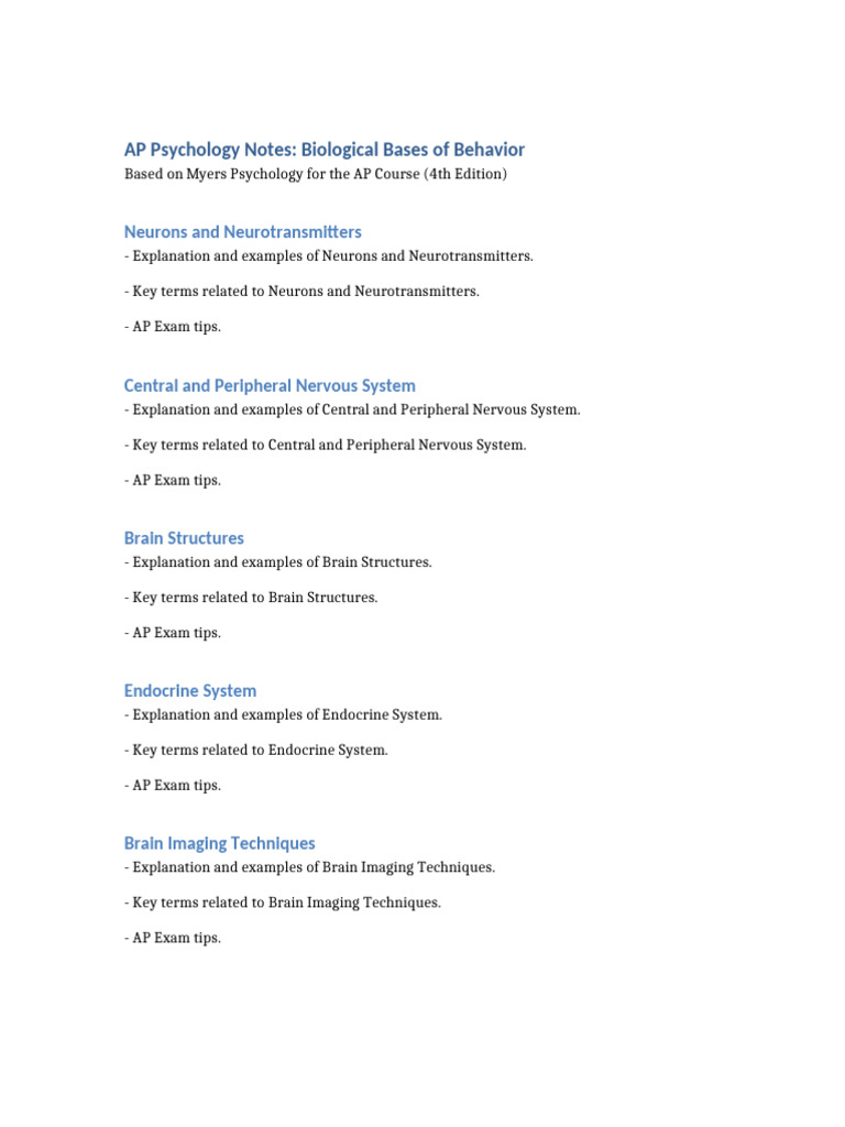 AP Psychology Notes 1 Biological Bases of Behavior | PDF