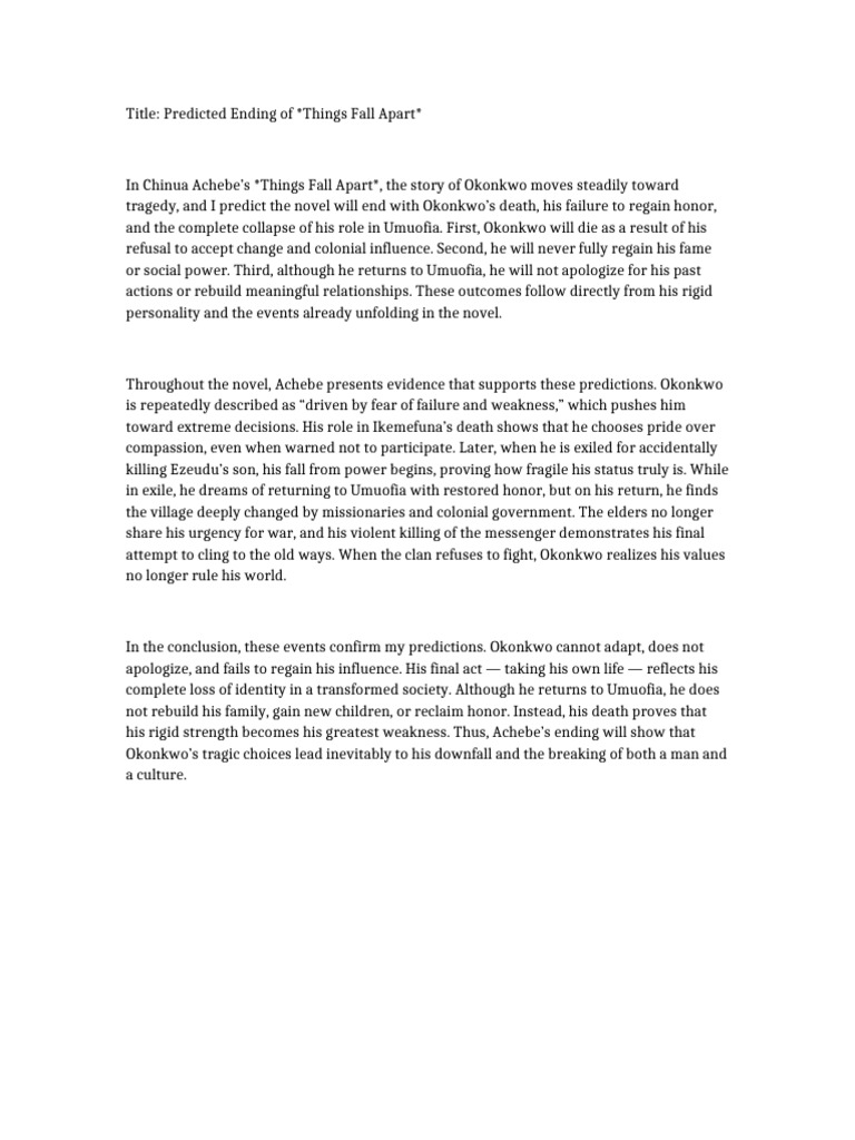 Things Fall Apart Prediction Essay | PDF
