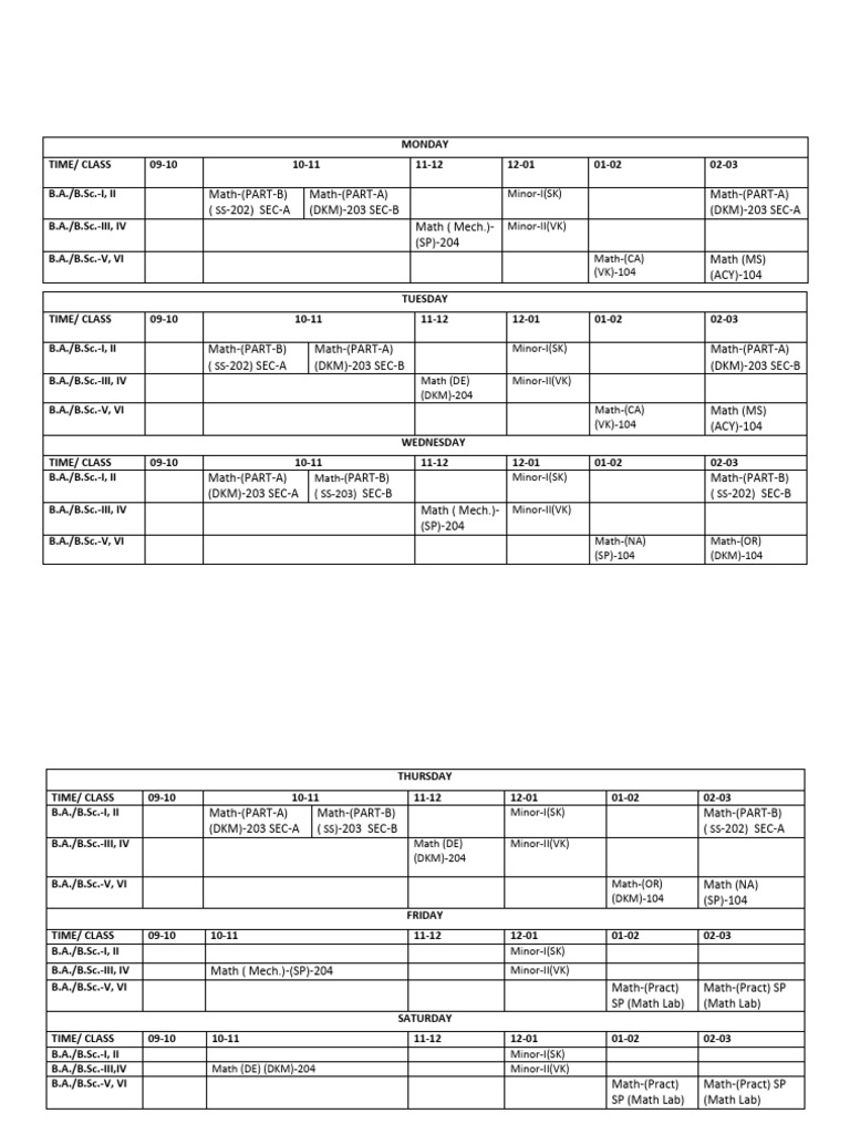 Class - Time Table Even Sem UG | PDF