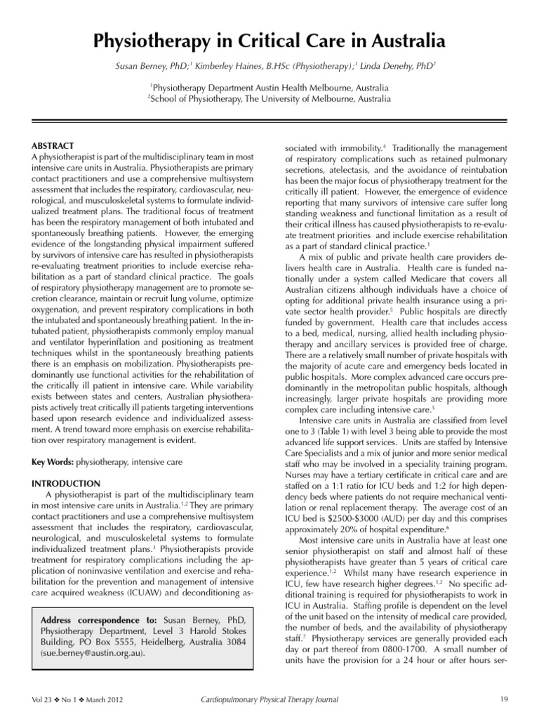 Physiotherapy in Critical Care in Australia | PDF | Physical Therapy ...