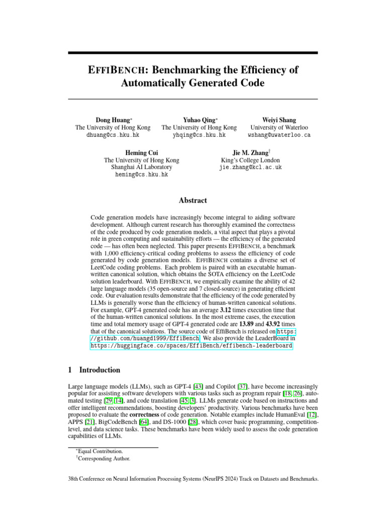 E B: Benchmarking The Efficiency of Automatically Generated Code | PDF ...
