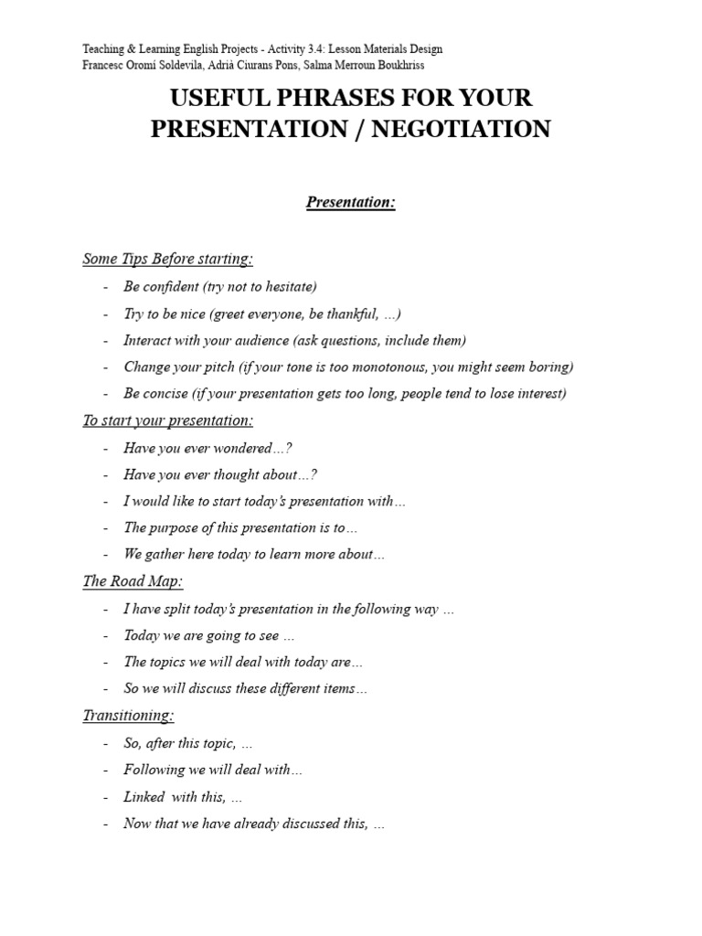 Handout for Group Work (Lesson 2) | PDF