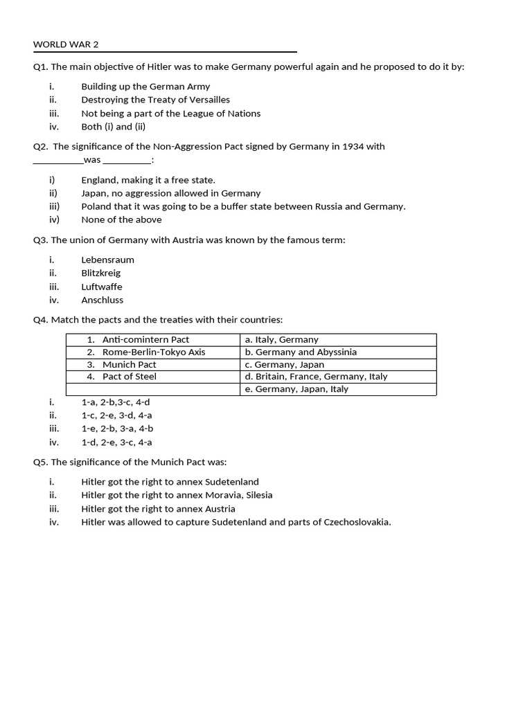 World War 2 Questions | PDF | World War II | Adolf Hitler