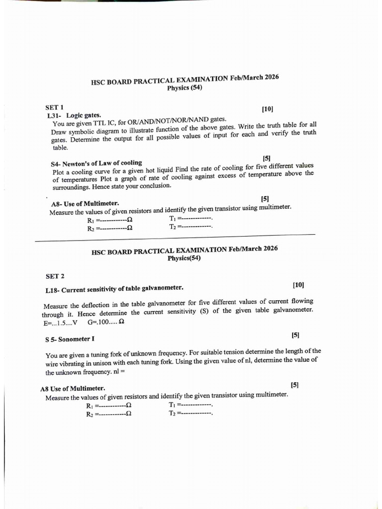 Physics Practical Slip 2026 | PDF
