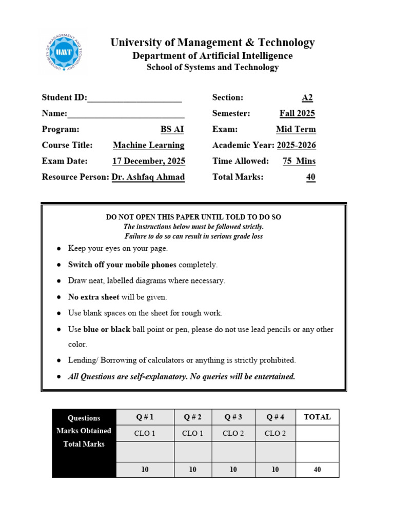 Mid-Term A1 ML Solution | PDF | Applied Mathematics