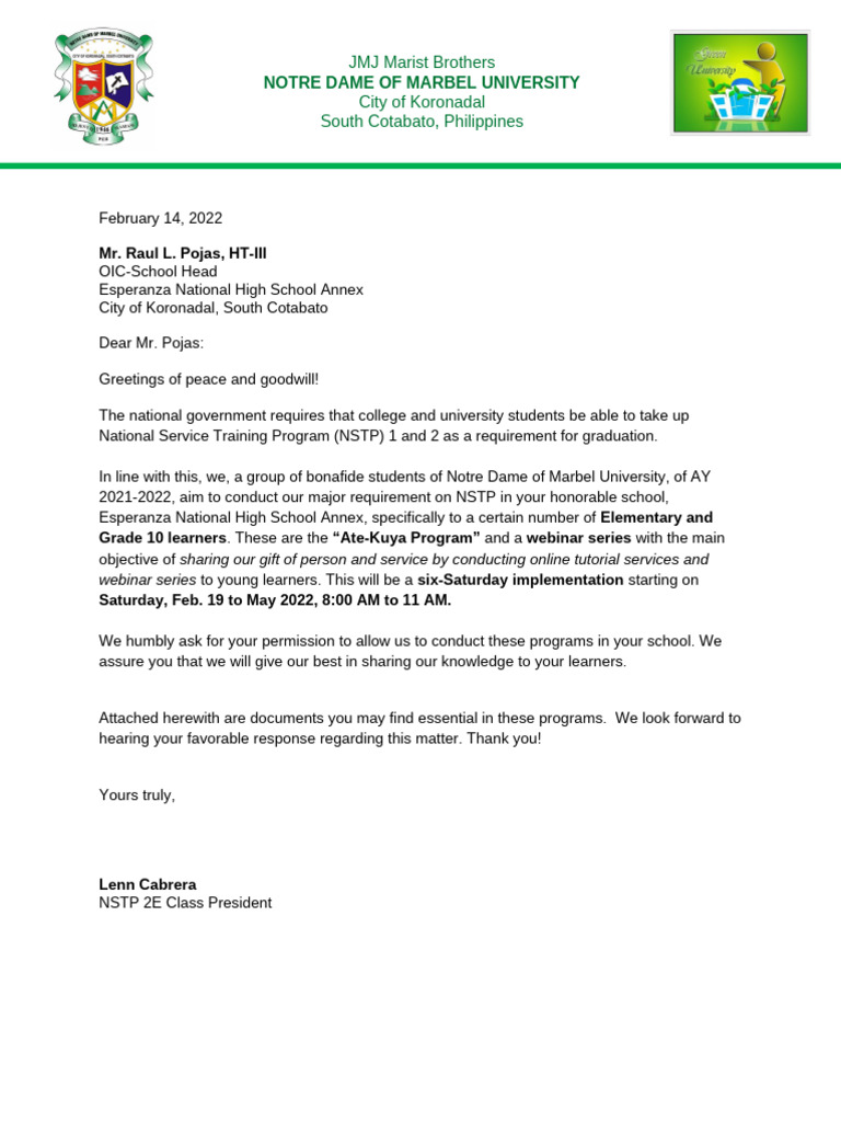 NSTP Letter 2025 | PDF