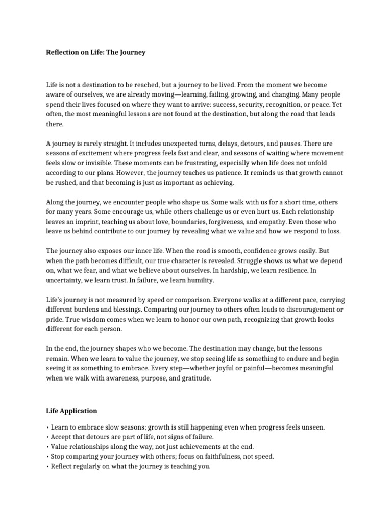 Reflection On Life Journey | PDF | Psychology