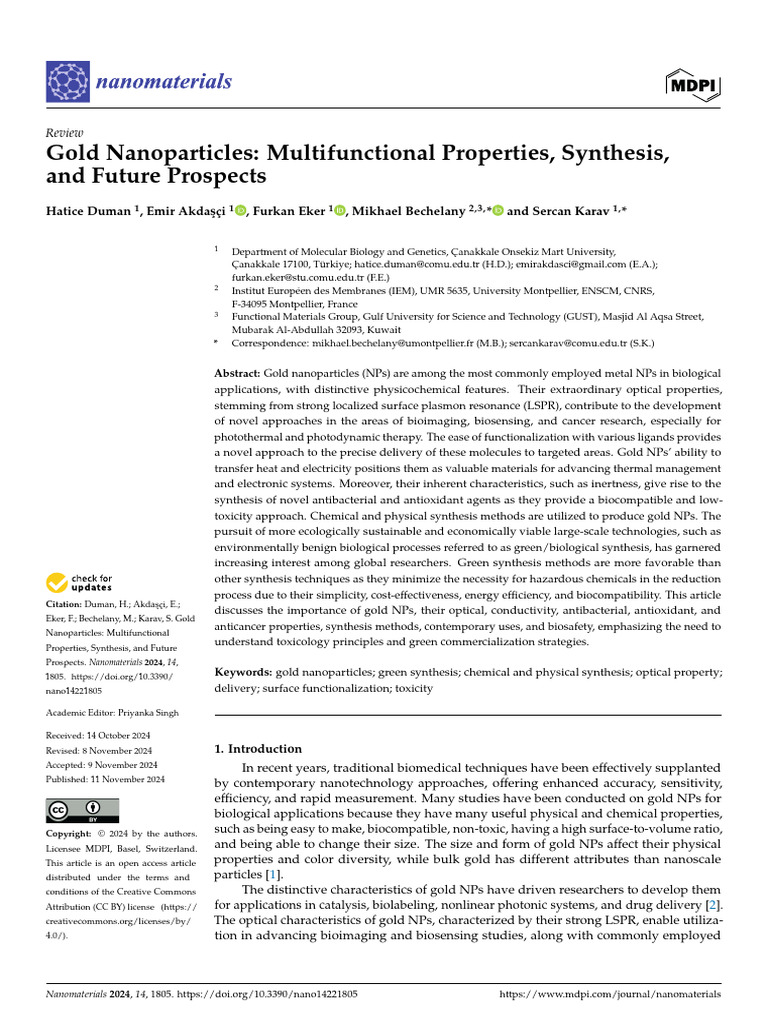 Nanomaterials 14 01805 v2 | PDF | Surface Plasmon Resonance | Nanoparticle