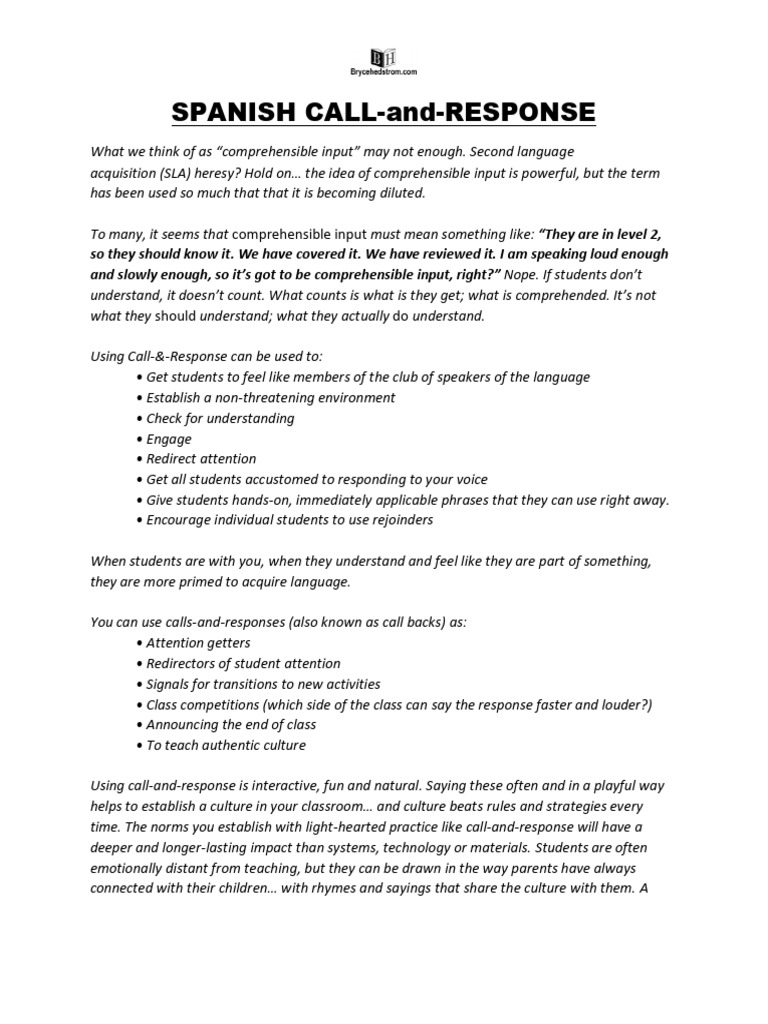 Spanish Call and Response Ideas 1 | PDF | Human Communication ...