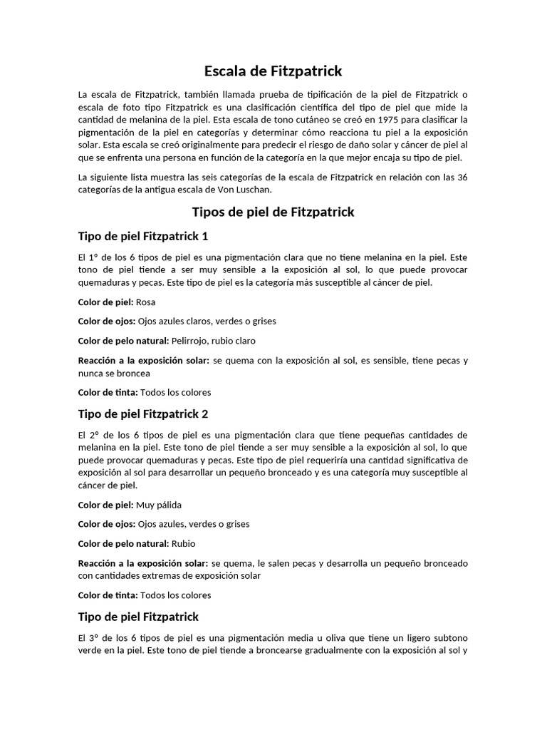 Escala de Fitzpatrick | PDF | Color de piel humana | Color de los ojos