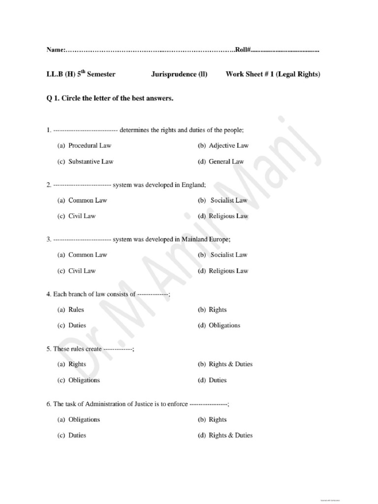 Legal Right (Work Sheet) | PDF