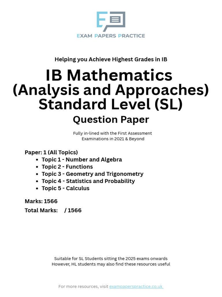 Maths AA SL Paper 1 All Topics | PDF