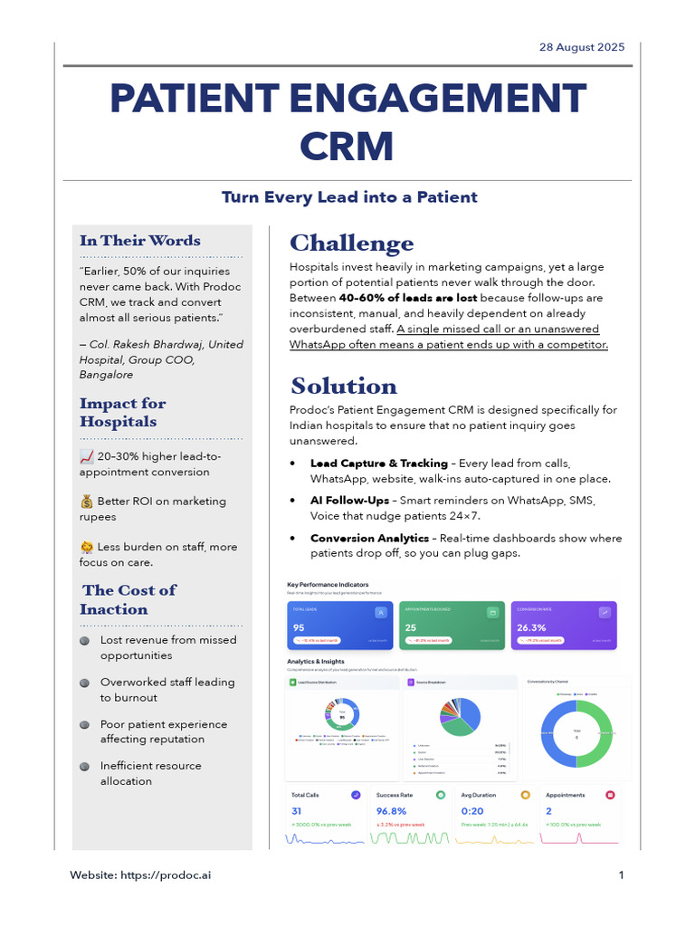Patient Engagement CRM - Prodoc AI - Value Proposition | PDF | Economies