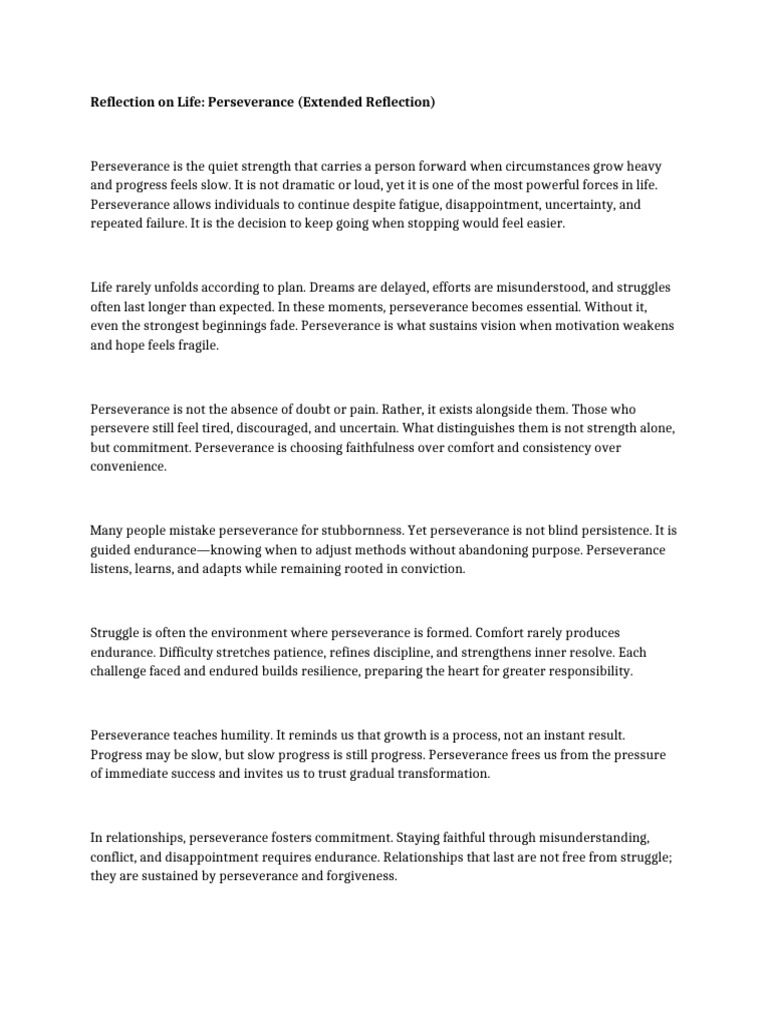 Reflection On Life Perseverance Extended | PDF | Psychological ...