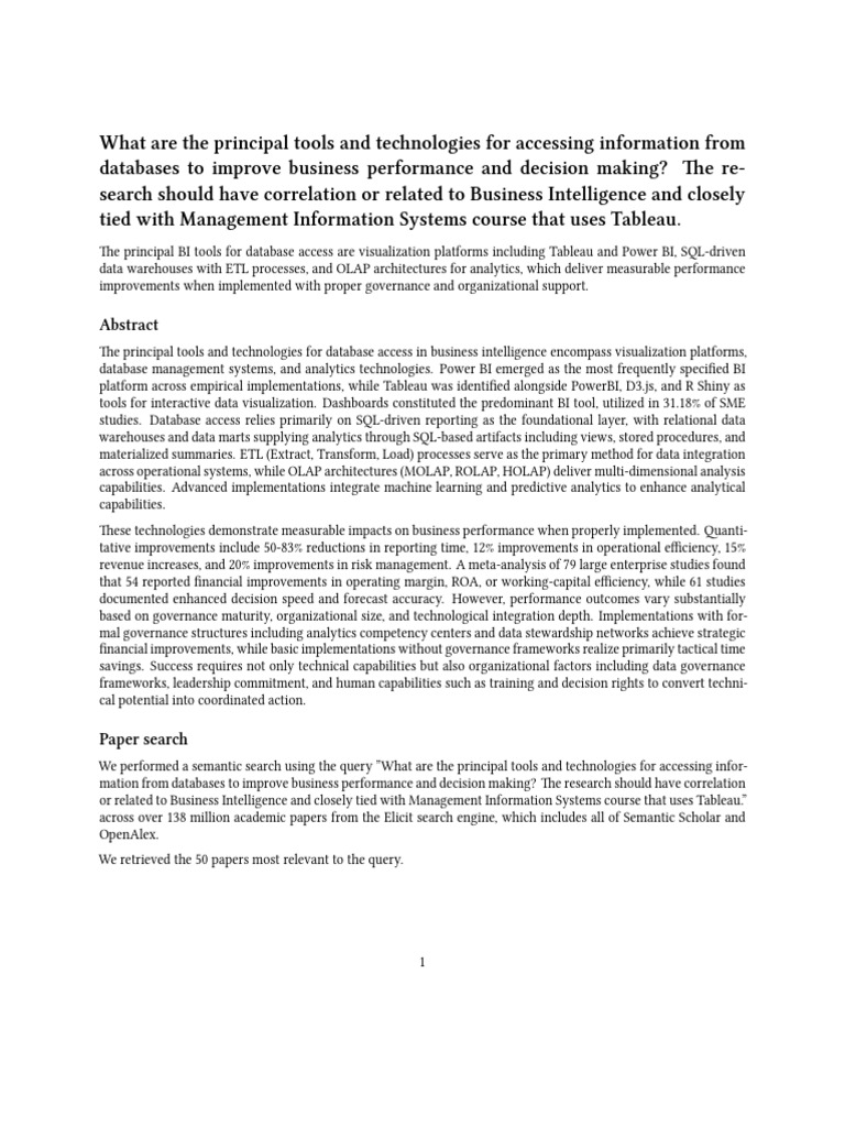 Elicit - Enhancing Business Performance Through BI Tools - Report | PDF ...