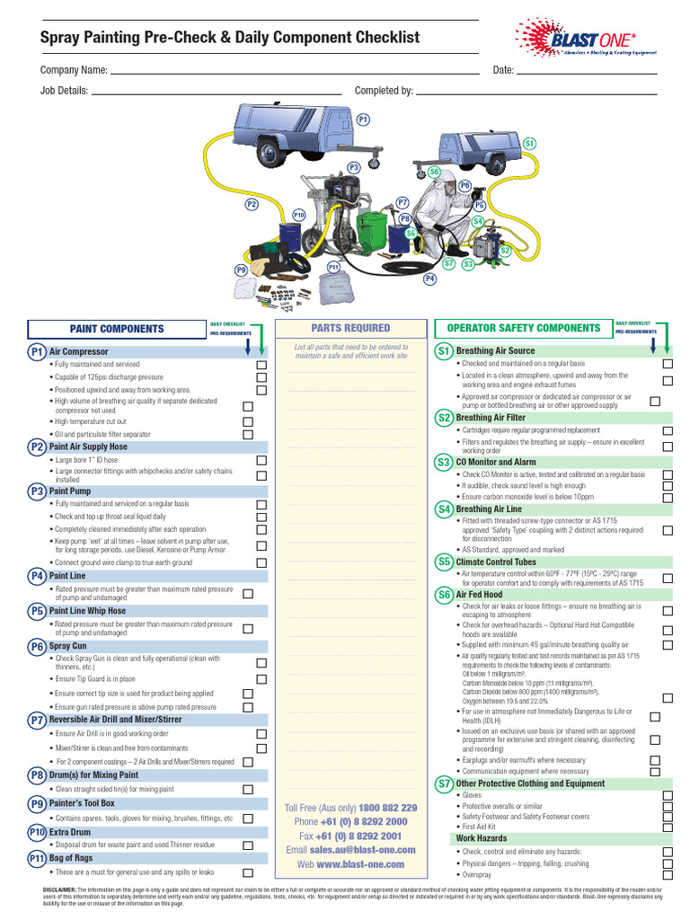 Blast One Spray Paint Checklist | PDF | Hazards | Integrated Truss ...
