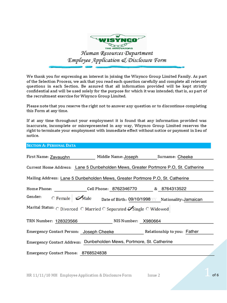Employee Application & Disclosure Form PDF | PDF