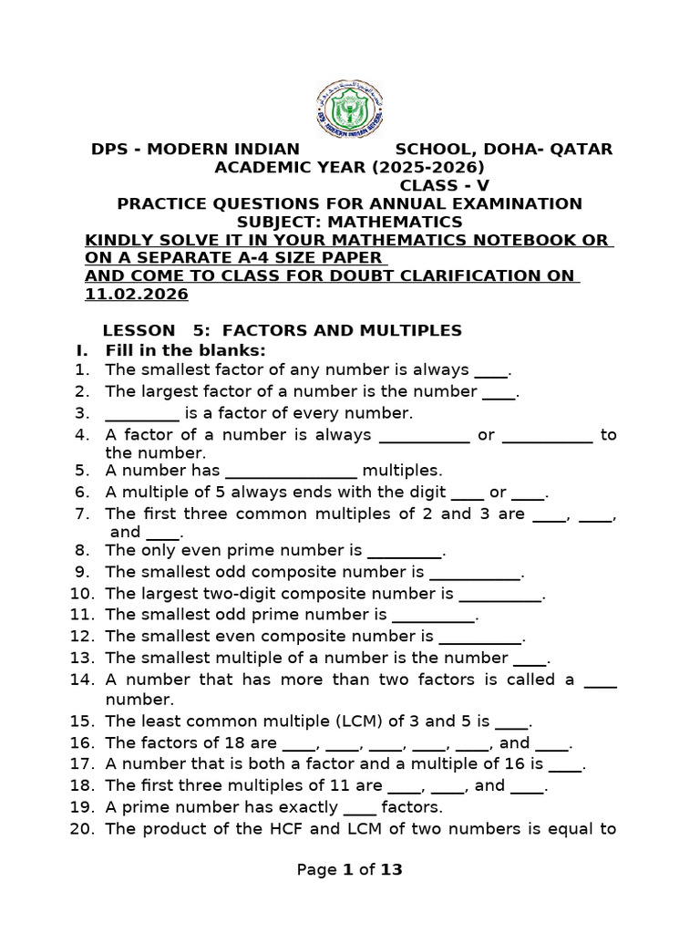 Math Grade V Annual Exam Practice Question Bank | PDF | Numbers ...