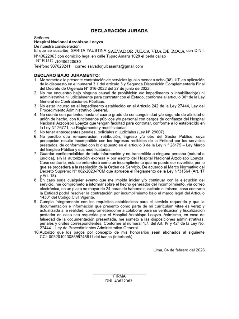 Declaraciones Juradas (3) Sarita | PDF | Documento de identidad | Gobierno