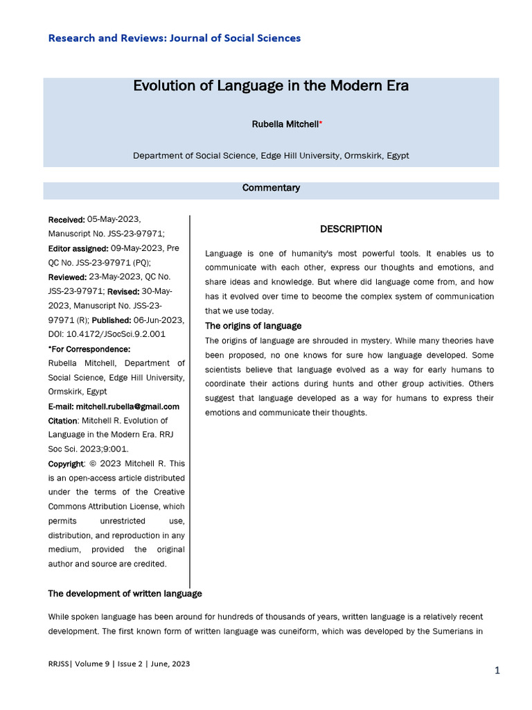 Evolution of Language in The Modern Era | PDF | Writing | Communication