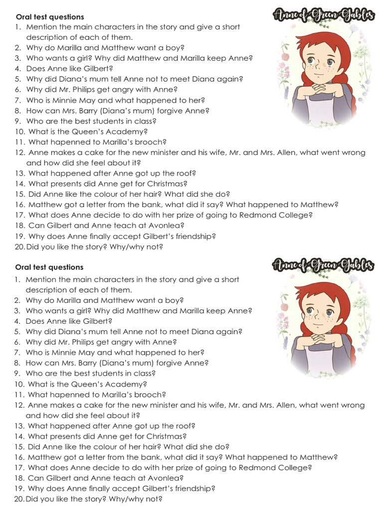 Oral Test- Anne of Green Gables | PDF