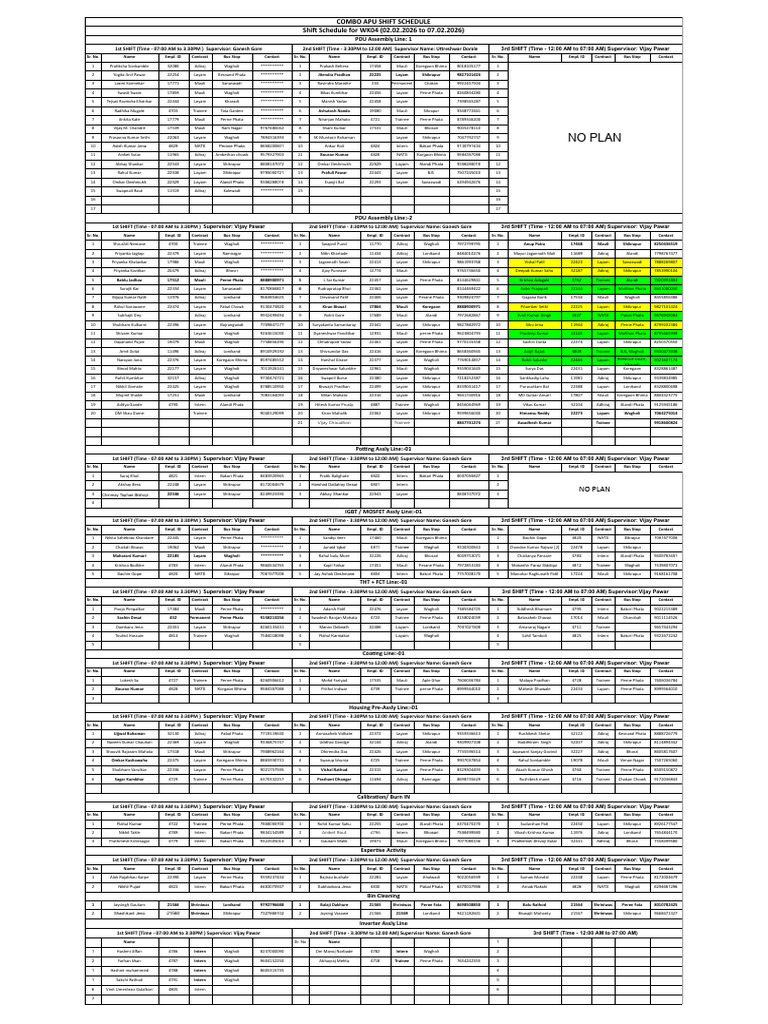 Combo Assembly Shift Schedule - 02.02.2026 - 0.02.2026 | PDF