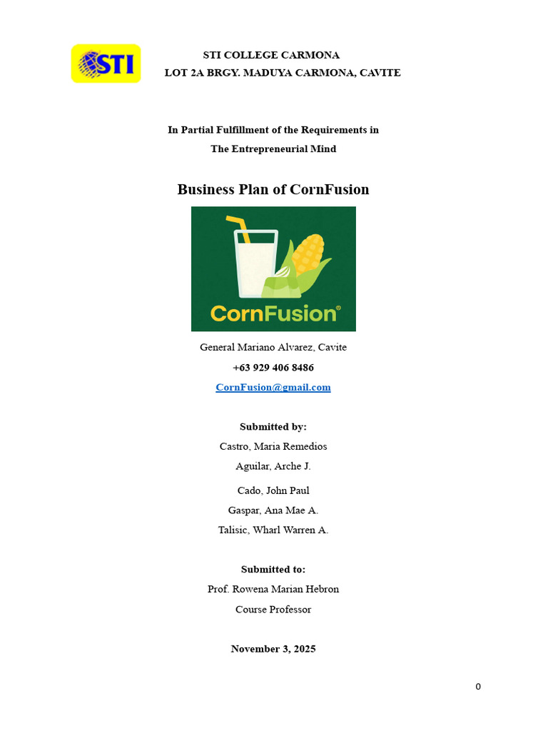 Midterm - Business - Plan - of CornFusion | PDF | Drink | Pricing