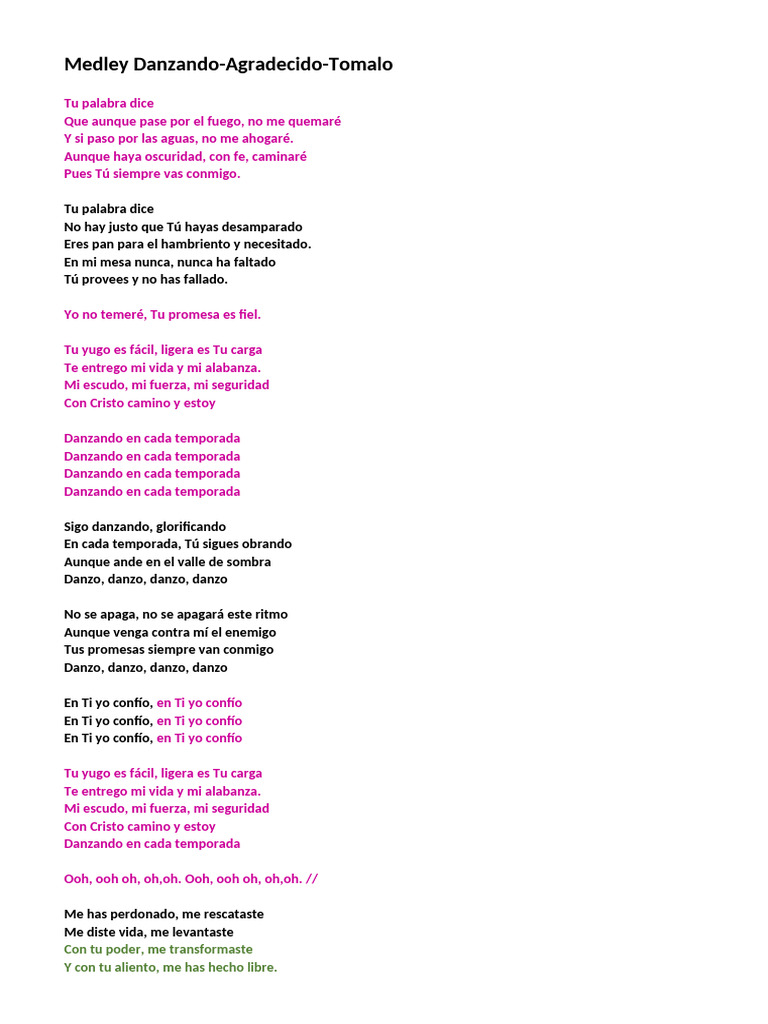 Medley Danzando Agradecido Tomalo LETRA | PDF