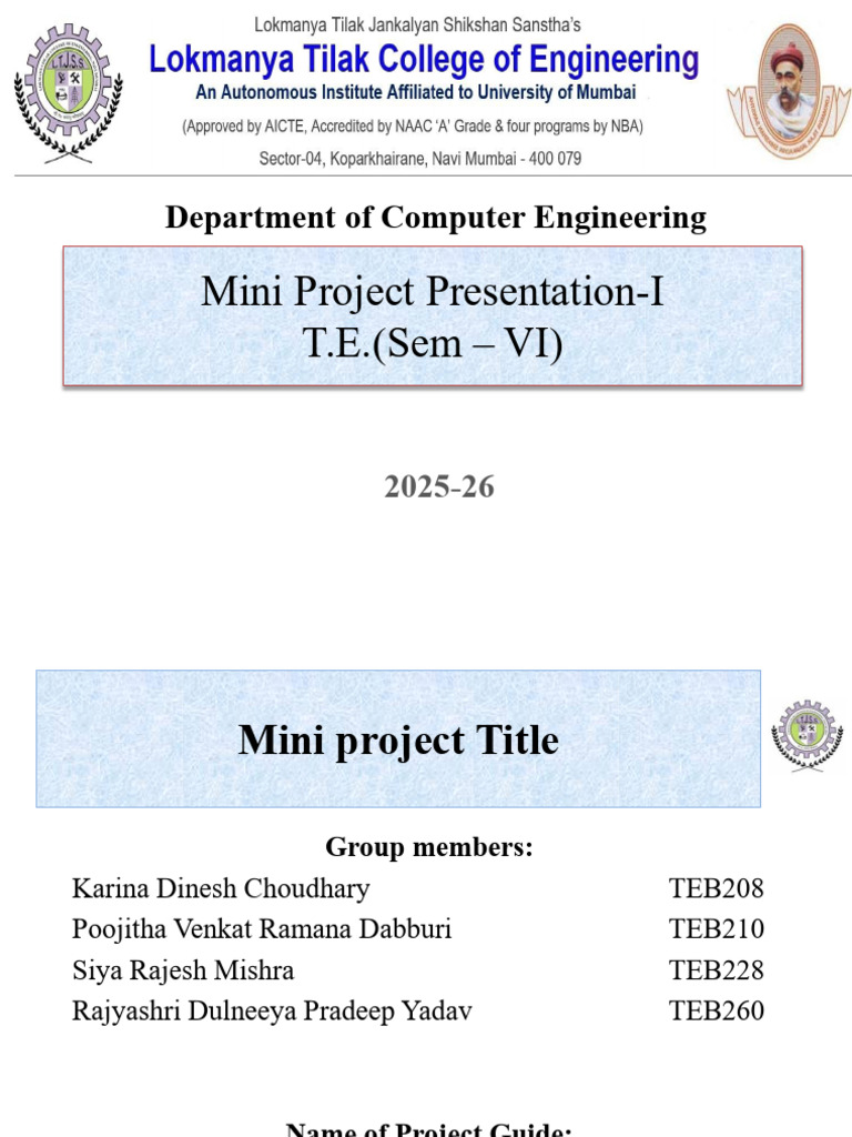 Mini Project I Presentation 1 2025-26 Even Template | PDF | Prediction ...