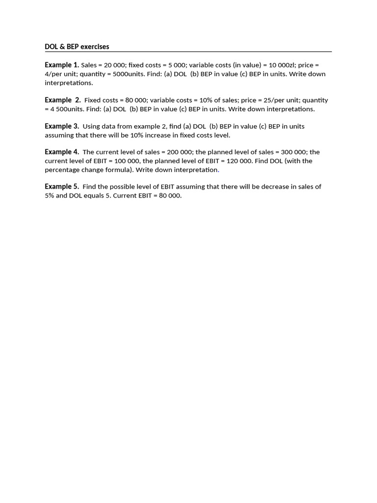 DOL BEP Exercises | PDF