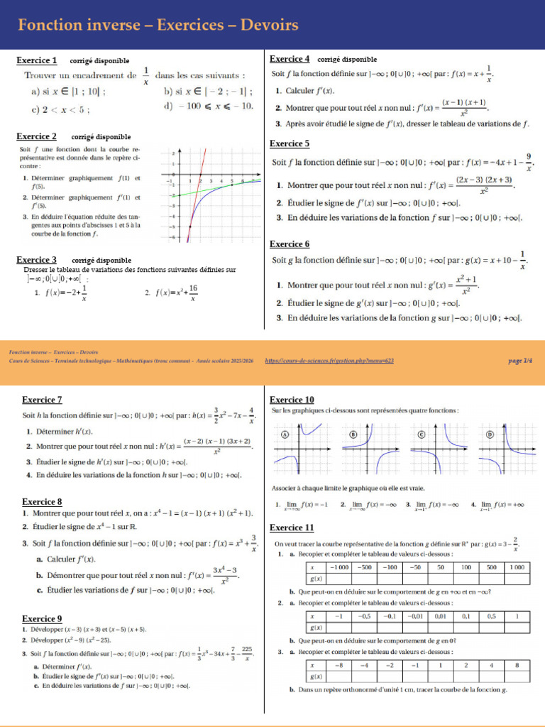 Fonction Inverse Exercices | PDF
