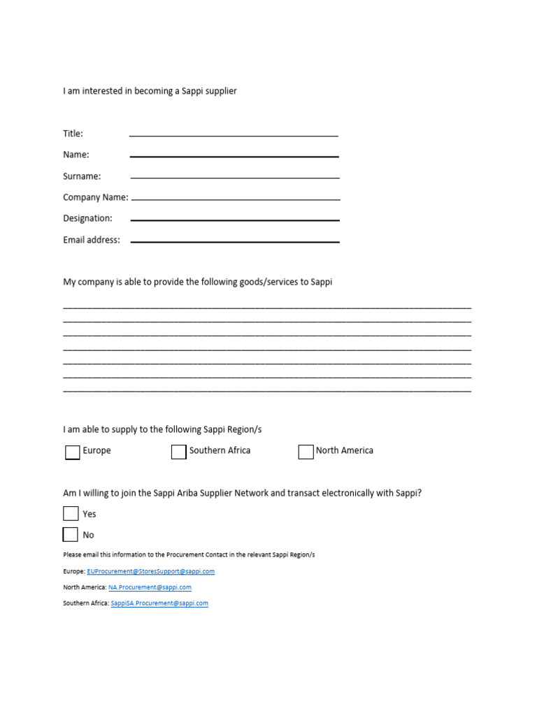 I Want to Become a Sappi Supplier Template | PDF