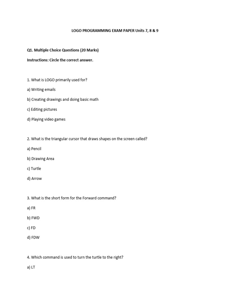 GR 3LOGO Programming Unit 7, 8 & 9 Revision Paper | PDF | Computer ...