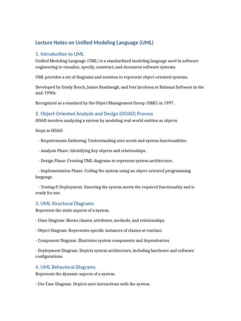 Uml Lecture Notes | PDF | Unified Modeling Language | Object Oriented ...