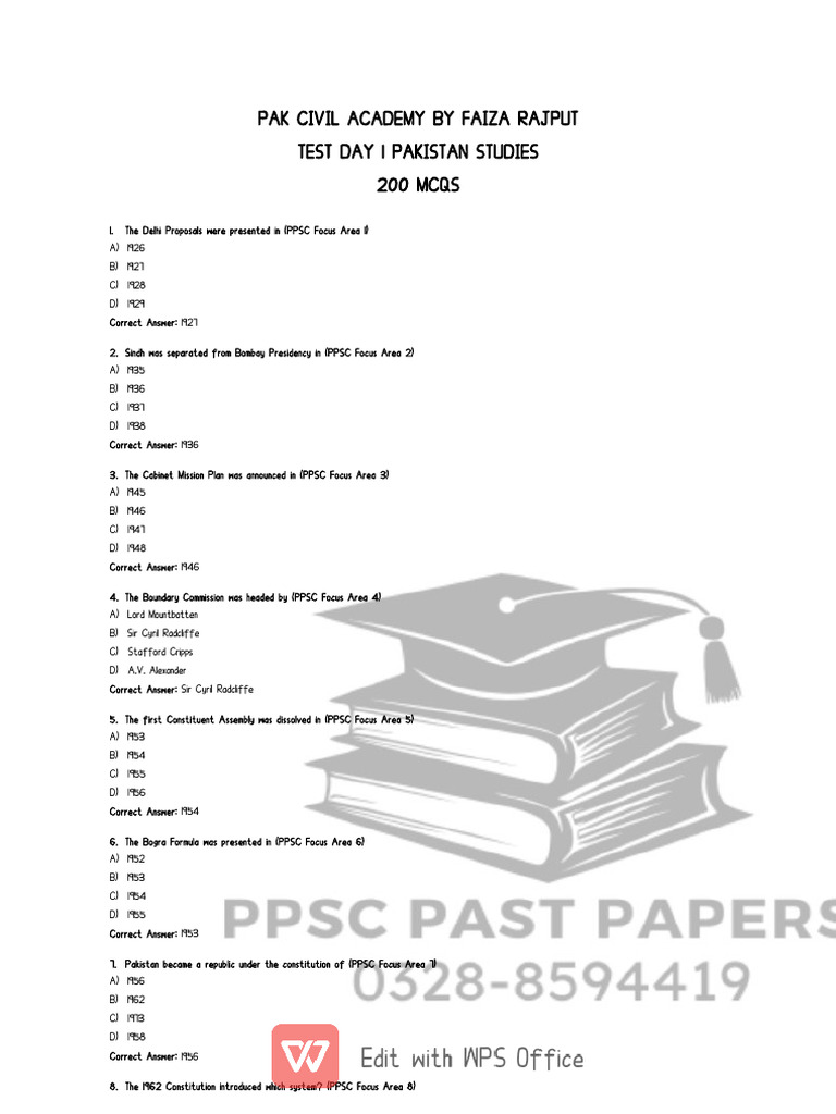 Pak Civil Academy by Faiza Rajput 200 Mcqs Test Series 1 (1) | PDF ...